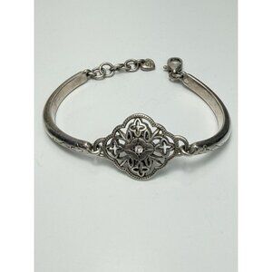Brighton Silver Tone Filigree Bracelet With Crystal Center Adjustable 7.1/4"